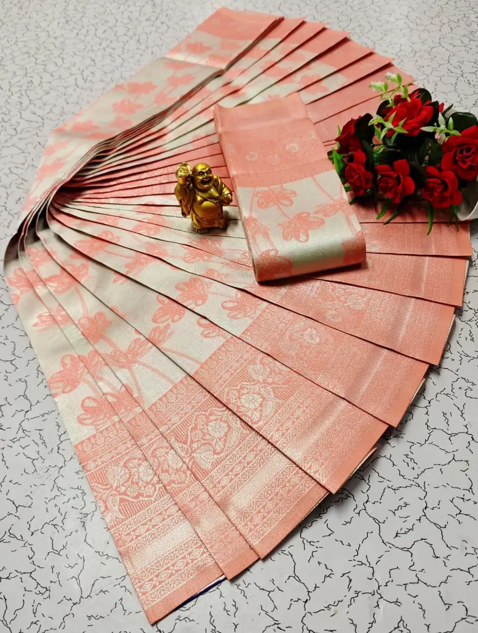 Rose Pink Floral Design Soft Silk Saree